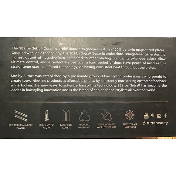 SB2 by Sutra Limited Edition Ceramic Flat Iron with Infused Magnetic Plates New - Picture 6 of 6
